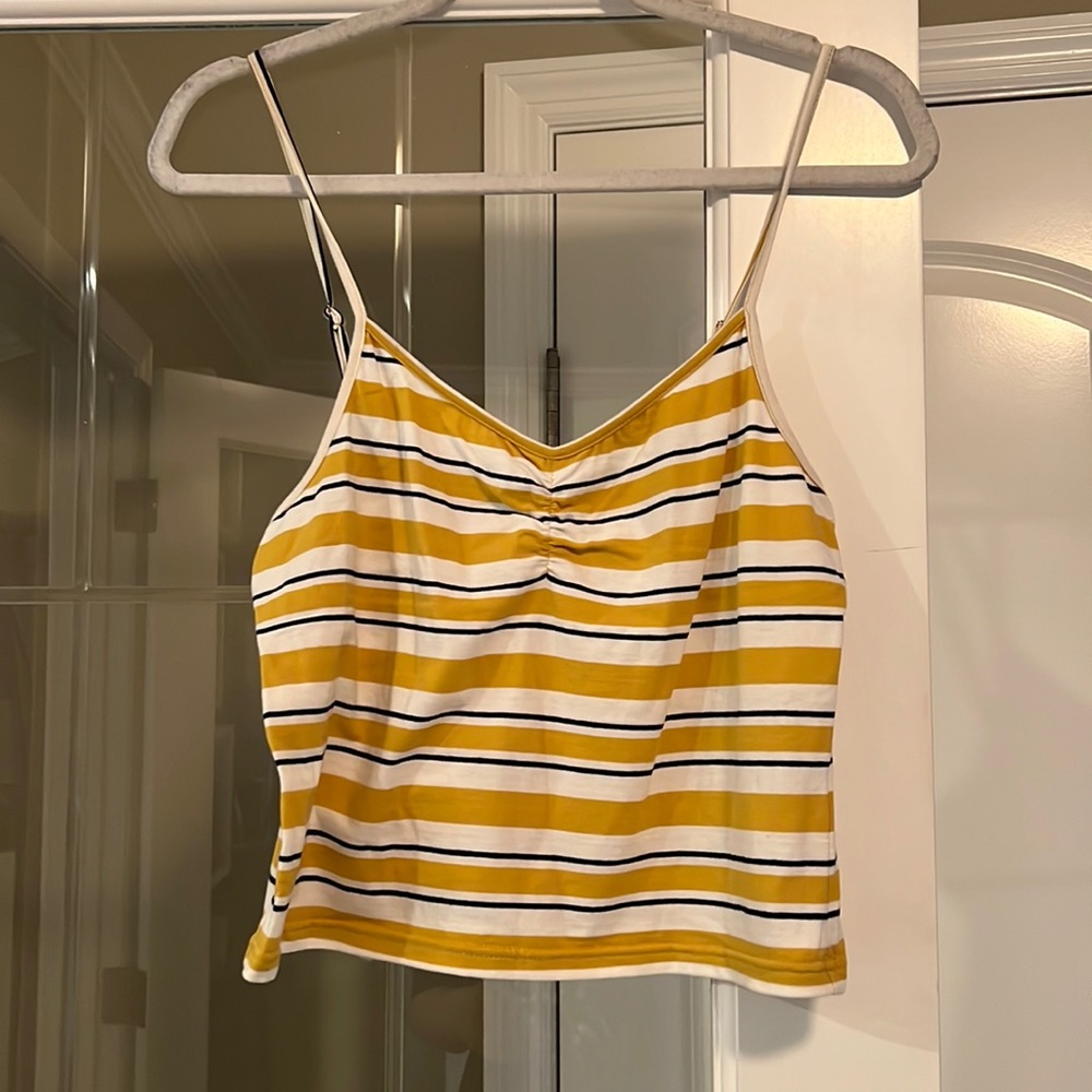 Yellow, Black, & White Striped Crop Top